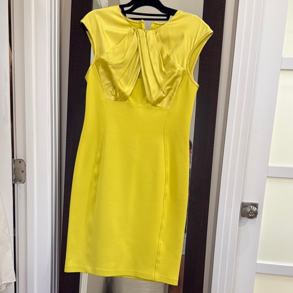 St. John Yellow Cowl Neck Cap Sleeve Sheath Dress